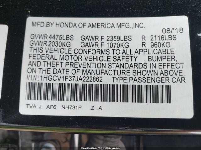 1HGCV1F37JA222862 Honda l15be