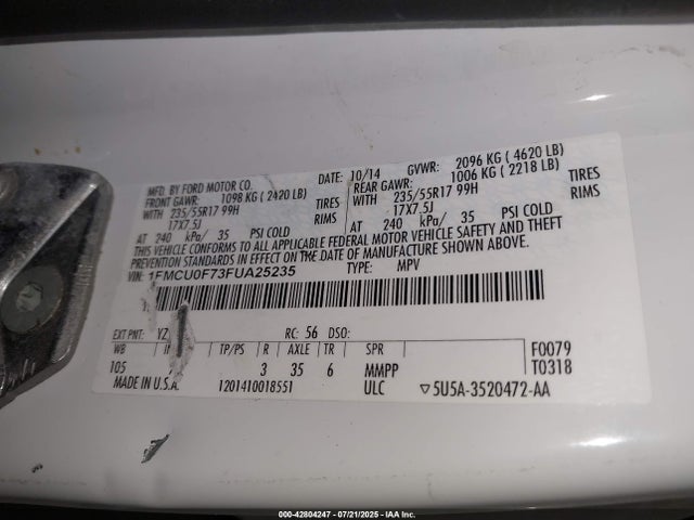 Ford 2015 2015 1FMCU0F73FUA25235 Image 9