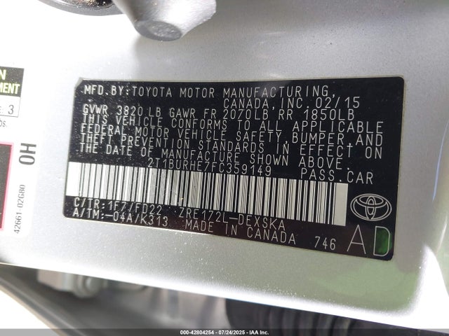 Toyota 2zr-fe 2015 2T1BURHE7FC359149 Image 9