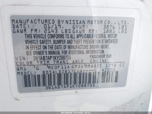 3N1AB7AP1KY288755 Nissan SENTRA SV