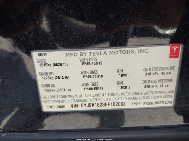 2015 TESLA MODEL S 5YJSA1E23FF102098 Photo 8