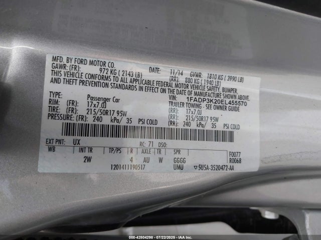 Ford Focus 2014 1FADP3K20EL455570 Image 9