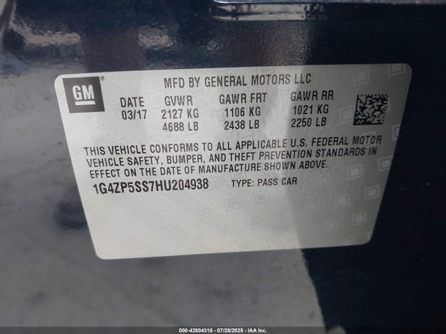 1G4ZP5SS7HU204938 Buick lgx -di: direct injection - vvt: variable valve timing - alum - gen 2
