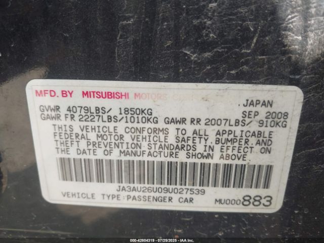 2009 MITSUBISHI LANCER JA3AU26U09U027539 Photo 8
