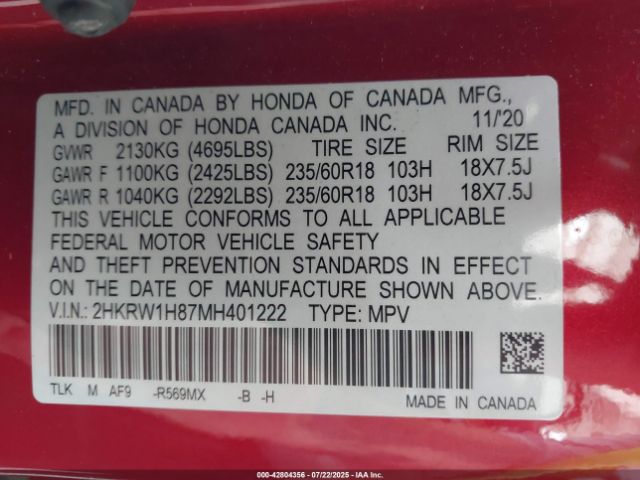 2021 HONDA CR-V 2HKRW1H87MH401222 Photo 8