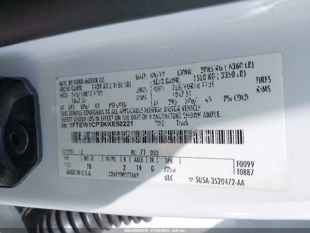 Ford 2.7l-4v 2019 1FTEW1CP3KKE50221 Image 9