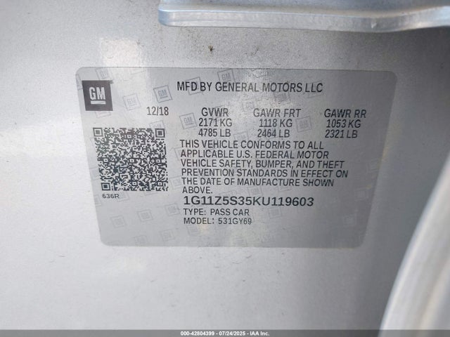 1G11Z5S35KU119603 Chevrolet lfx - spark ignited direct injection, vvt, e85 max, alum