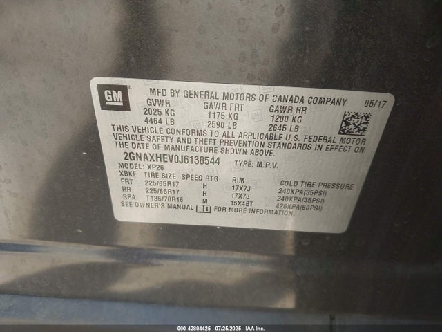 2GNAXHEV0J6138544 Chevrolet lyx - direct injection, vvt, fgt, turbo, alum, gen1