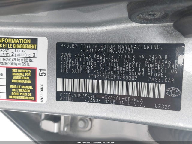 4T1R11AKXPU780307 Toyota a25a-fks