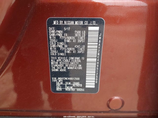 JN8AY2NC4H9512500 Nissan 2017