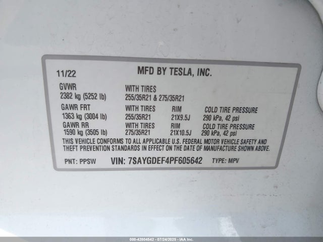 7SAYGDEF4PF605642 Tesla 2023