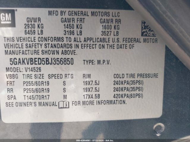 2011 BUICK ENCLAVE 5GAKVBED5BJ356850 Photo 8