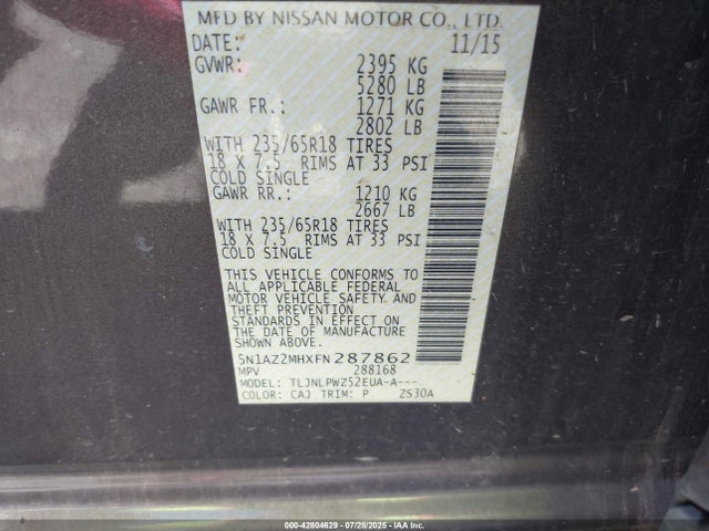 5N1AZ2MHXFN287862 Nissan 2015