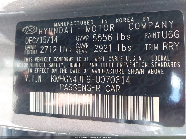 KMHGN4JF9FU070314 Hyundai Genesis