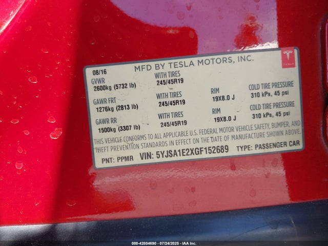 2016 TESLA MODEL S 5YJSA1E2XGF152689 Photo 8