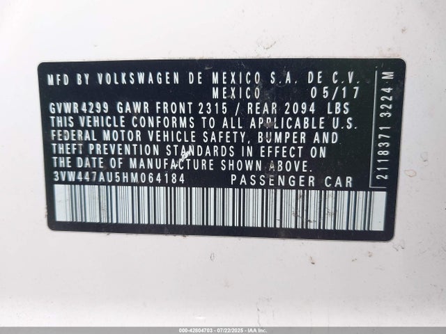 3VW447AU5HM064184 Volkswagen 2.0 tsi
