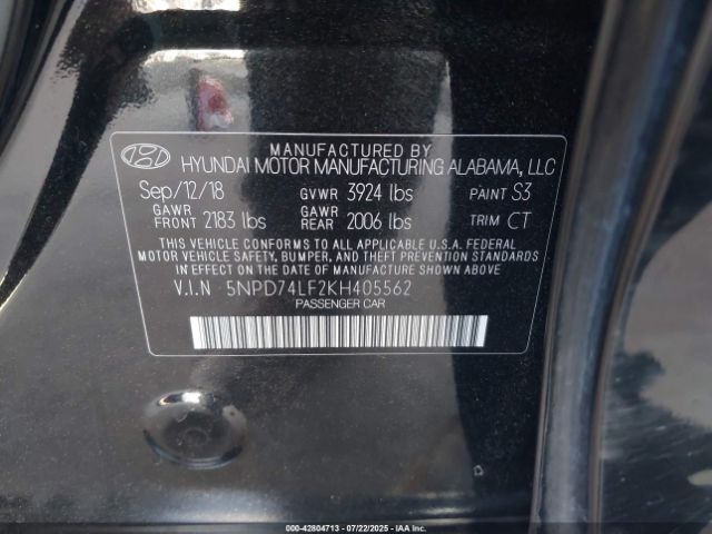 2019 HYUNDAI ELANTRA 5NPD74LF2KH405562 Photo 8