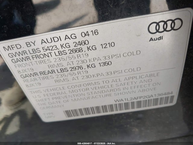 2016 AUDI Q5 WA1L2AFP2GA136484 Photo 8