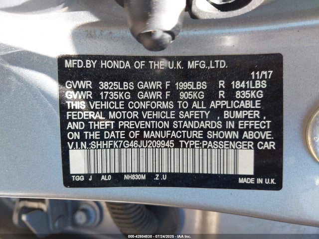 SHHFK7G46JU209945 Honda l15ba