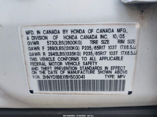 2006 ACURA MDX 2HNYD188X6H503041 Photo 8