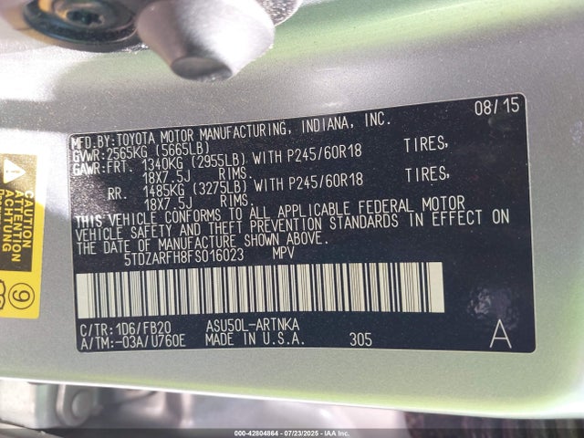 5TDZARFH8FS016023 Toyota 1ar-fe