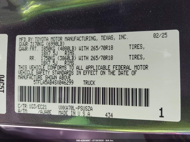 Toyota v35a-fts 2025 5TFLA5AB4SX046299 Image 9