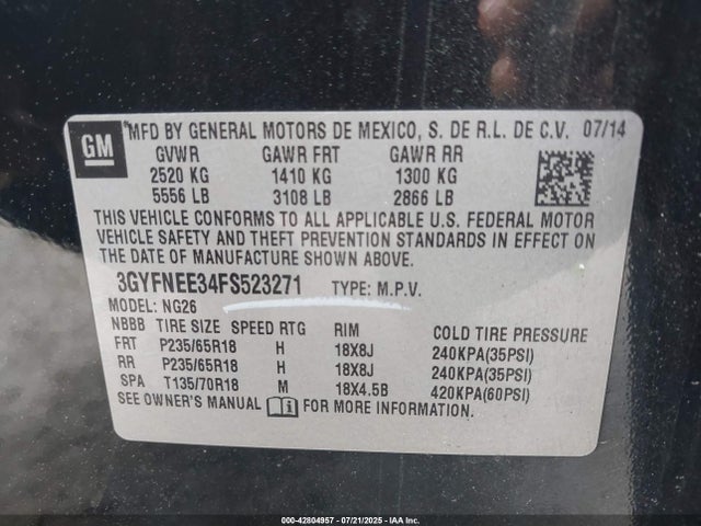 2015 CADILLAC SRX 3GYFNEE34FS523271 Photo 8