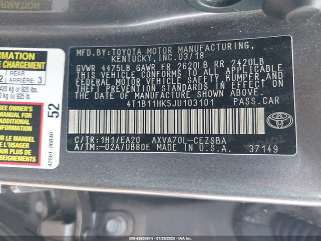 4T1B11HK5JU103101 Toyota a25a-fks