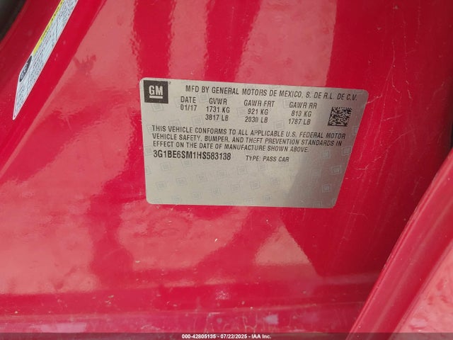 3G1BE6SM1HS583138 Chevrolet le2 -di: direct injection, vvt: variable valve timing, gen, alum