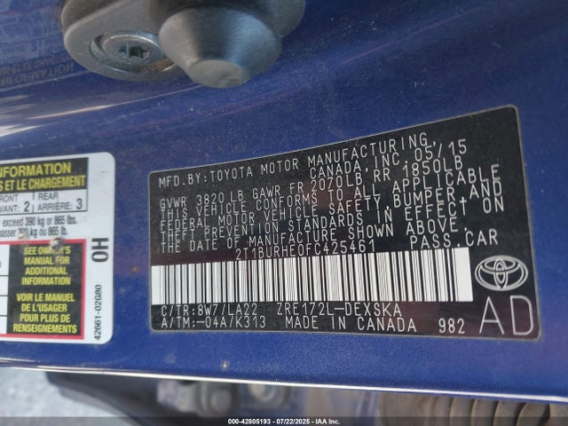 2T1BURHE0FC425461 Toyota 2zr-fe