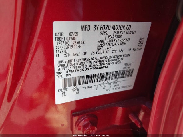 3FMTK3SUXMMA45034 Ford 2021
