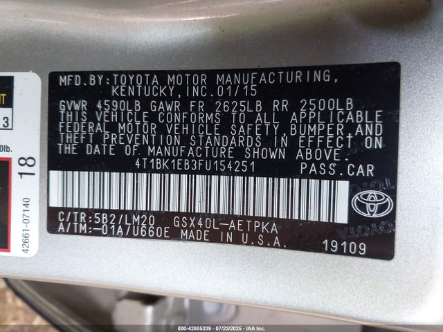 Toyota 2gr-fe 2015 4T1BK1EB3FU154251 Image 9