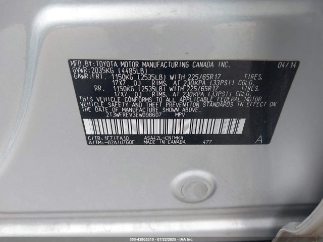 Toyota 2ar-fe 2014 2T3WFREV3EW098607 Image 9