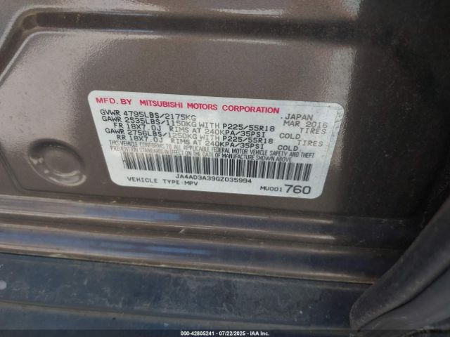 2016 MITSUBISHI OUTLANDER JA4AD3A39GZ035994 Photo 8