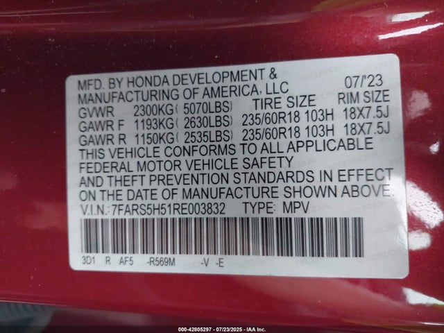 7FARS5H51RE003832 Honda lfc3