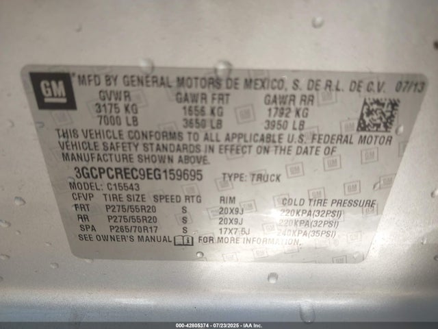 3GCPCREC9EG159695 Chevrolet l83 - vvt, afm (active fuel management), aluminum