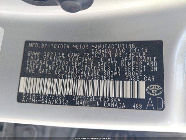 Toyota 2zr-fe 2015 2T1BURHE7FC351830 Image 9