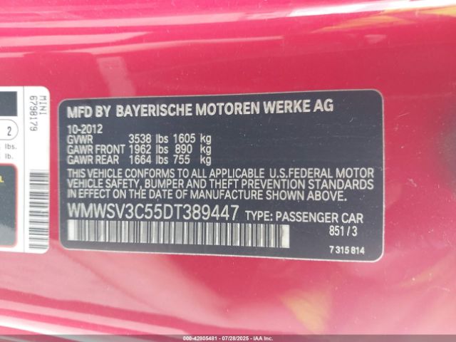 2013 MINI HARDTOP WMWSV3C55DT389447 Photo 8