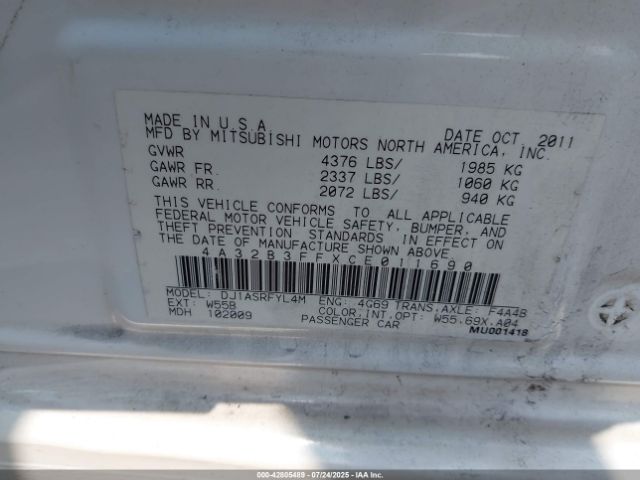 2012 MITSUBISHI GALANT 4A32B3FFXCE011690 Photo 8