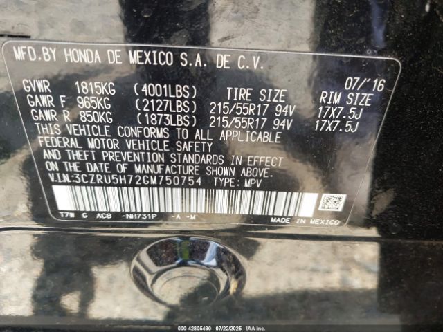2016 HONDA HR-V 3CZRU5H72GM750754 Photo 8