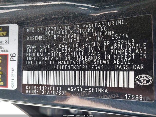 Toyota 2ar-fe 2014 4T4BF1FK3ER417541 Image 9