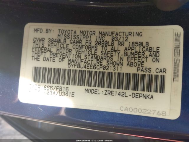 2012 TOYOTA COROLLA 5YFBU4EE6CP021311 Photo 8