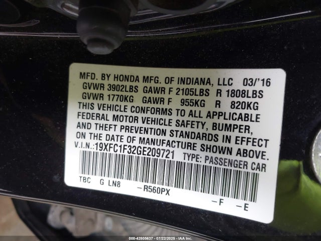19XFC1F32GE209721 Honda l15b7