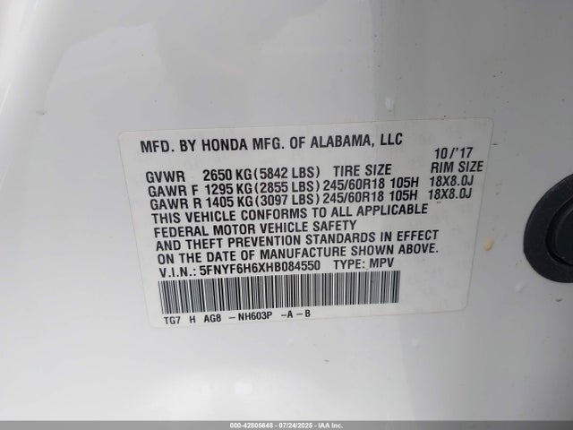 5FNYF6H6XHB084550 Honda j35y6