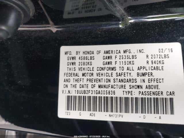 19UUB2F31GA005836 Acura j35y6