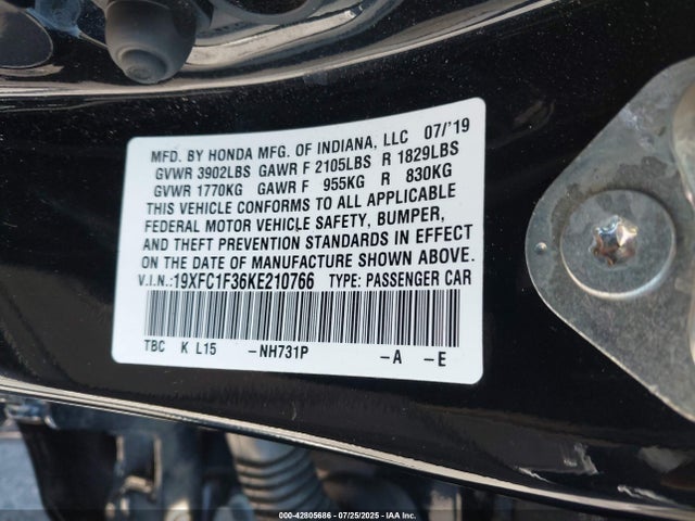 Honda l15b7/l15by 2019 19XFC1F36KE210766 Image 9