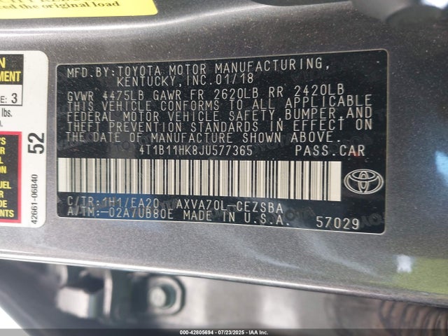 4T1B11HK8JU577365 Toyota a25a-fks