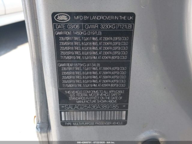2006 LAND ROVER LR3 SALAG25436A389185 Photo 8