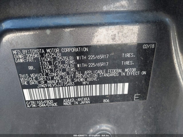 JTMZFREV5JJ175483 Toyota 2ar-fe
