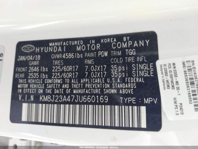 2018 HYUNDAI TUCSON KM8J23A47JU660169 Photo 8